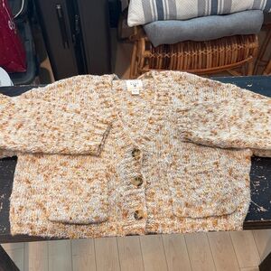 Billabong oversize cropped Chunky Knit Button-Front Cardigan in Cream & Mustard